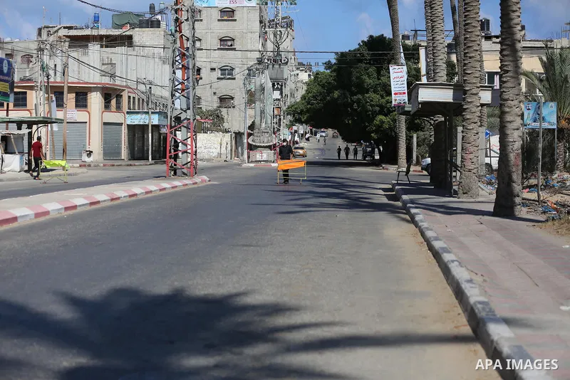 A deserted street is pictured during the imposed lockdown to mitigate virus outbreak in the Gaza Strip, in Dair Al Balah in the central of Gaza Strip on August 27, 2020, during a lockdown in the Palestinian enclave due t...