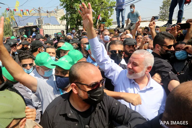 A picture taken on September 6, 2020. Hamas' political bureau chief Ismail Haniya visits the Ain al-Hilweh refugee camp, south Lebanon. Photo by Media office