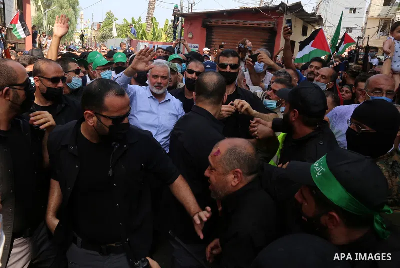 A picture taken on September 6, 2020. Hamas' political bureau chief Ismail Haniya visits the Ain al-Hilweh refugee camp, south Lebanon. Photo by Media office