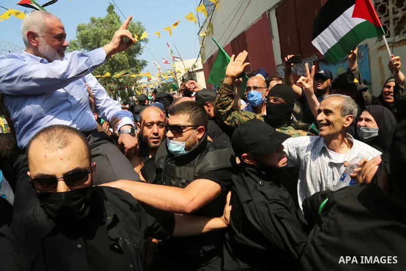 A picture taken on September 6, 2020. Hamas' political bureau chief Ismail Haniya visits the Ain al-Hilweh refugee camp, south Lebanon. Photo by Media office