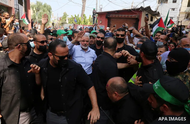 A picture taken on September 6, 2020. Hamas' political bureau chief Ismail Haniya visits the Ain al-Hilweh refugee camp, south Lebanon. Photo by Media office