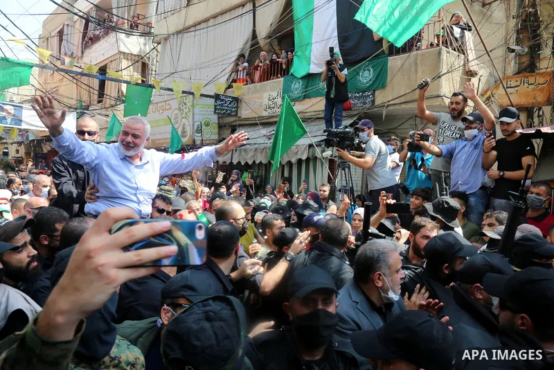 A picture taken on September 6, 2020. Hamas' political bureau chief Ismail Haniya visits the Ain al-Hilweh refugee camp, south Lebanon. Photo by Media office