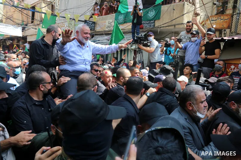 A picture taken on September 6, 2020. Hamas' political bureau chief Ismail Haniya visits the Ain al-Hilweh refugee camp, south Lebanon. Photo by Media office