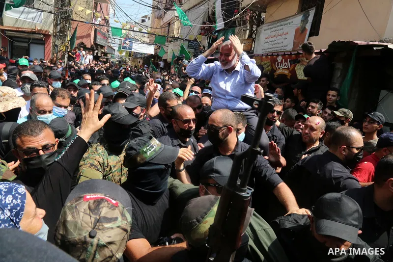 A picture taken on September 6, 2020. Hamas' political bureau chief Ismail Haniya visits the Ain al-Hilweh refugee camp, south Lebanon. Photo by Media office