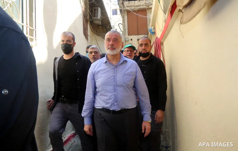 A picture taken on September 6, 2020. Hamas' political bureau chief Ismail Haniya visits the Ain al-Hilweh refugee camp, south Lebanon. Photo by Media office