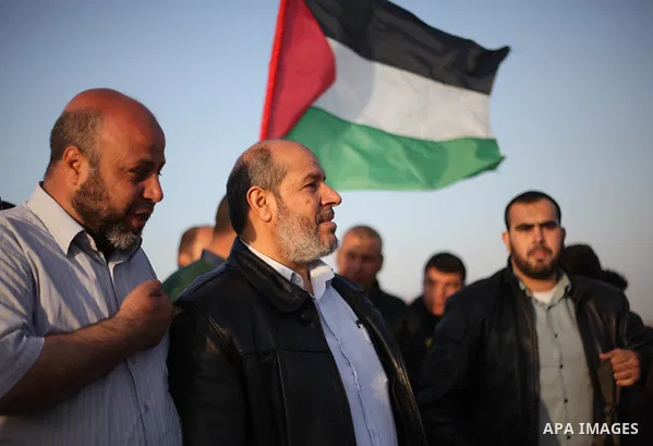 Senior Hamas leader Khalil al-Hayah inspect the tents pitched by Palestinians on the Gaza border with Israel, east of Jabalia, on March 29, 2018, ahead of a six-week protest camp. The exceptional protest is dubbed "The G...