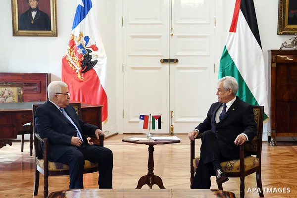 Palestinian President Mahmoud Abbas meets with Chilean President Sebastian Pinera at La Moneda Palace in Santiago, Chile, 09 May 2018. Photo by Thaer Ganaim