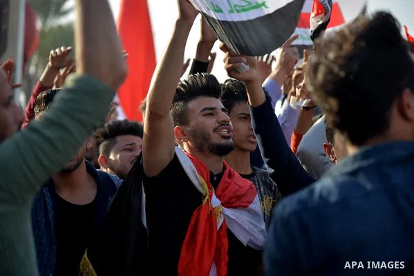 Iraqi protesters take part in an anti-government demonstration in Iraq's southern city of Nasiriyah in Dhi Qar province, on February 28, 2020. Photo by Wadaa al-Aumry