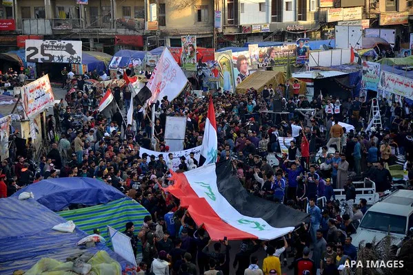Iraqi protesters take part in an anti-government demonstration in Iraq's southern city of Nasiriyah in Dhi Qar province, on February 28, 2020. Photo by Wadaa al-Aumry