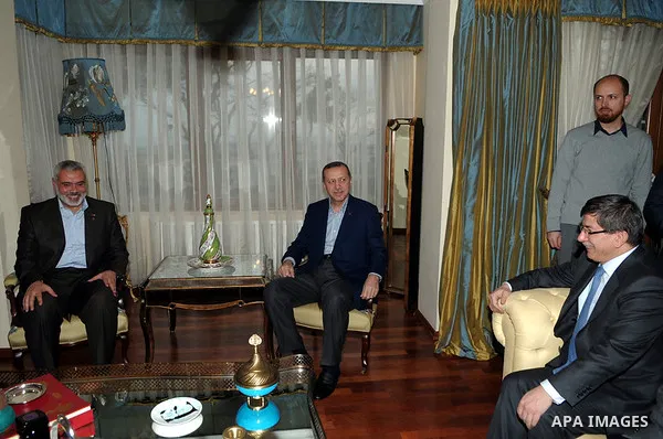 Palestinian Prime Minister of Gaza Ismail Haniya (L) meeting with Turkish Prime Minister Recep Tayyip Erdogan in Istanbul on January 1, 2012. Haniya is a regional tour for the first time since Israel and Egypt imposed a...
