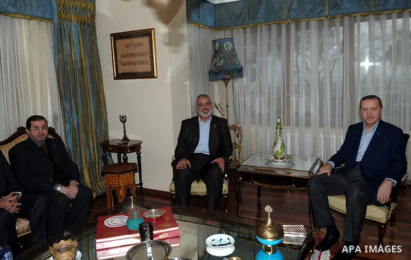Palestinian Prime Minister of Gaza Ismail Haniya (L) meeting with Turkish Prime Minister Recep Tayyip Erdogan in Istanbul on January 1, 2012. Haniya is a regional tour for the first time since Israel and Egypt imposed a...