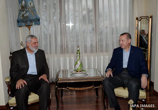 Palestinian Prime Minister of Gaza Ismail Haniya (L) meeting with Turkish Prime Minister Recep Tayyip Erdogan in Istanbul on January 1, 2012. Haniya is a regional tour for the first time since Israel and Egypt imposed a...