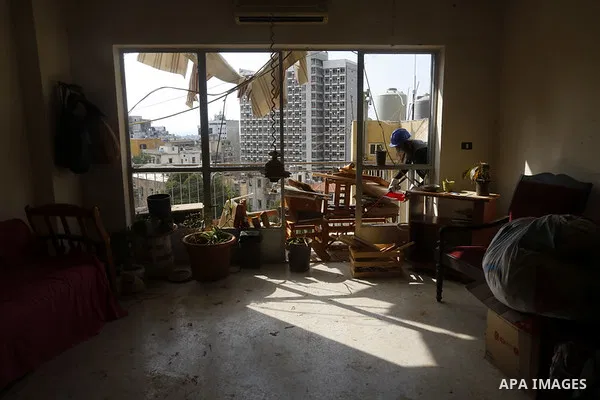 A views shows damaged Lebanese houses in the aftermath of a massive explosion in Beirut, Lebanon on August 13, 2020. Photo by Marwan Tahtah