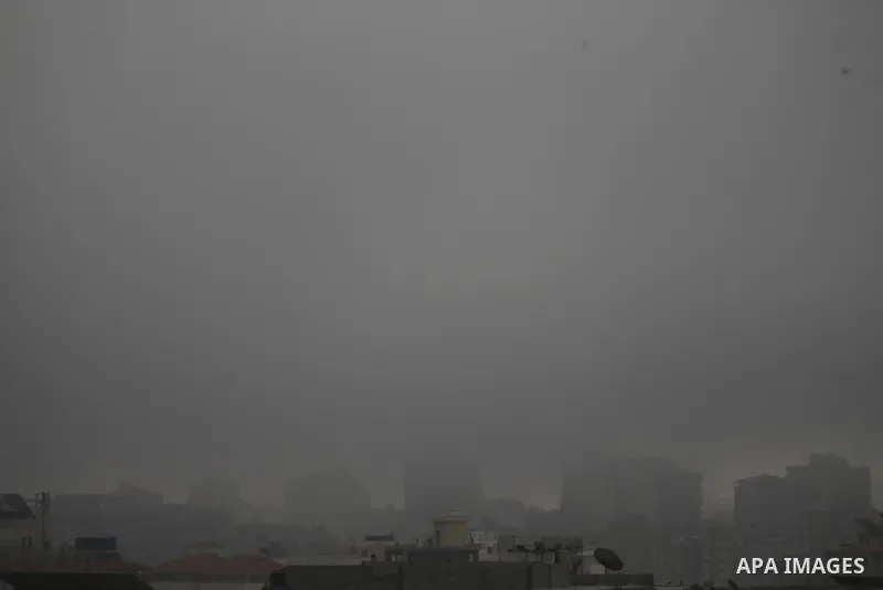 A general view shows the Gaza city during a heavy fog, in Gaza city, on January 10, 2021. Photo by Osama Baba