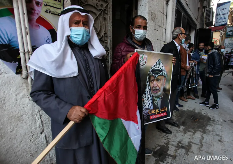 Freed Palestinian prisoners, take part in a protest to demand their rights and salaries, in Gaza city, January 11, 2021. The worst year for prisoners in Israeli jails where some 4,400 Palestinians are currently incarcera...
