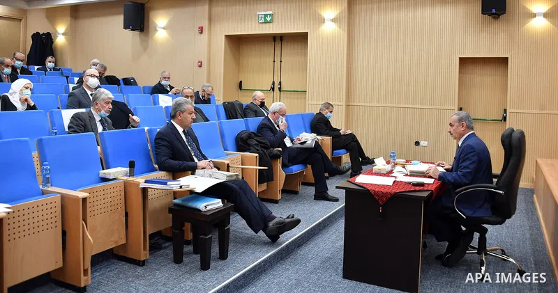 Palestinian Prime Minister Mohammad Ishtayeh, chairs the weekly meeting of his government, in the West Bank city of Ramallah, on January 18, 2021. Photo by Prime Minister Office