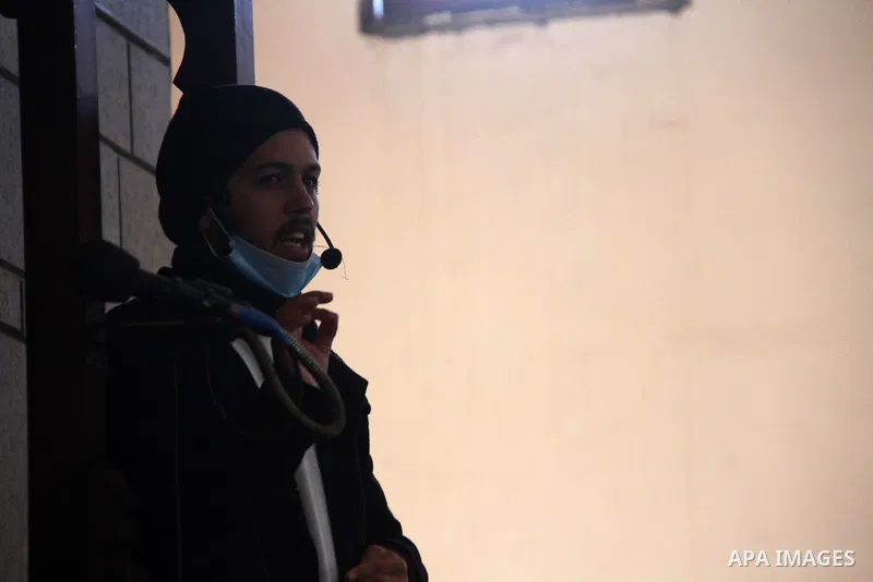 Palestinian imam performs the Friday prayer sermon in a mosque after the coronavirus disease (COVID-19) restrictions eased, in Gaza City January 22, 2021. Yesterday, the Ministry of Interior announced a series of measure...