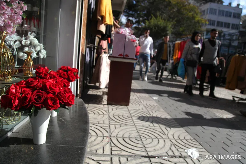 Palestinian vendors display flowers, red teddy bears, and pillows on Valentine's day, in Gaza city on February 14, 2021. Valentine's Day is increasingly popular in the region as people have taken up the custom of giving...