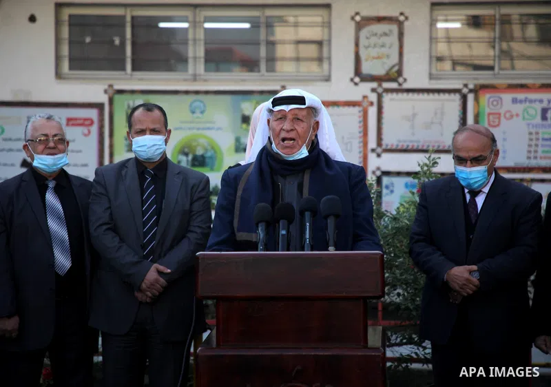 Palestinian students wearing protective face masks, return back to their school, in the morning of the first day of the second semester study, amid the coronavirus disease (COVID-19) outbreak, in Gaza city, on February 2...