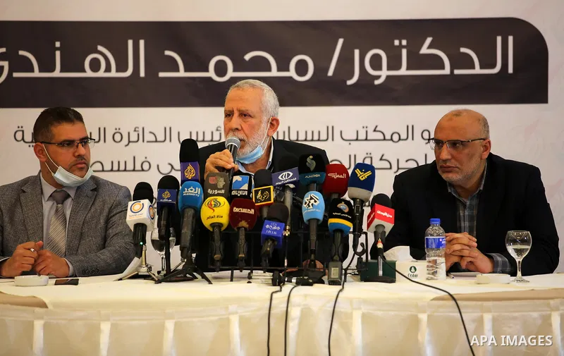 Member of the Political Bureau of the Islamic Jihad Movement in Palestine, Mohammad al-Hindi, speaks during the political meeting, in Gaza city on March 6, 2021. Photo by Mahmoud Ajjour