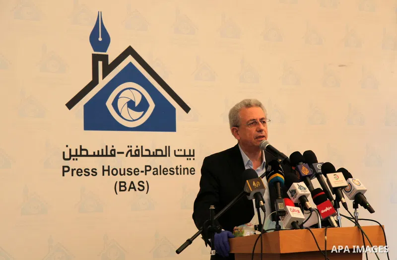 The General Secretary of the Palestinian National Initiative party Mustafa Barghouti, speaks during a press conference, in Gaza city, on March 14, 2021. Barghouti arrived Thursday in the Gaza Strip, on a visit that comes...