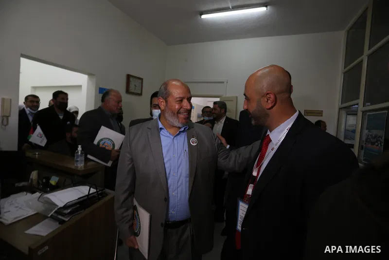 Khalil al-Hayya, Hamas's deputy leader in Gaza, arrives with other representatives to register Hamas's list for the upcoming parliamentary elections, in Gaza City March 29, 2021. "Hamas" submits its list for the legislat...