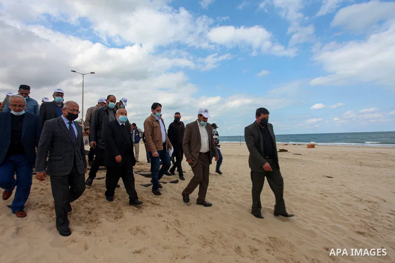 The spokesman of the parliament Ahmed Bahr, takes parts in an event on March 30 the Land Day's annual demonstrations, in Gaza City on March 30, 2021. Palestinians every year mark Land Day on March 30 commemorating the si...