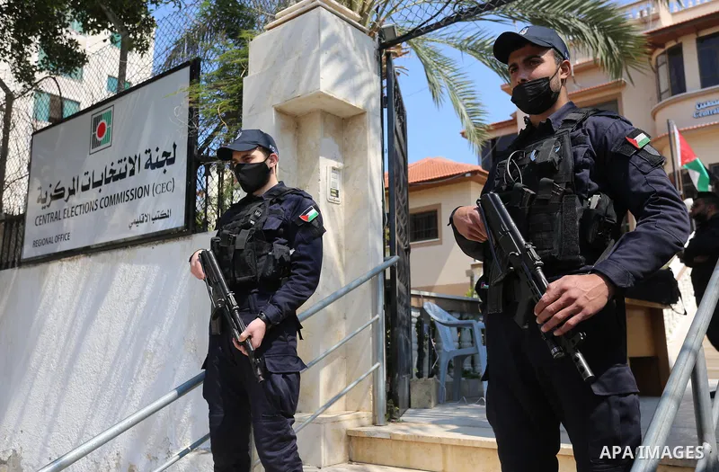 A delegation from the Independent Electoral List, headed by former PA prime minister Salam Fayyad, register party lists for parliamentary election, at the Central Elections Commission's office in Gaza City March 31, 2021...