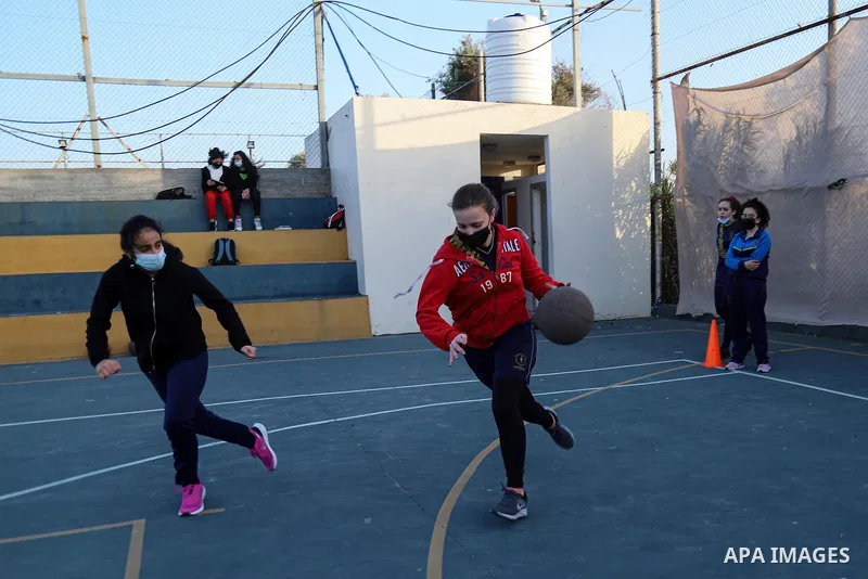 Palestinian girls play Basketball Sport, at Champions Club, on The International Day of Sport for Development and Peace, in Gaza city, on April 6, 2021. The International Day of Sport for Development and Peace on 6 April...