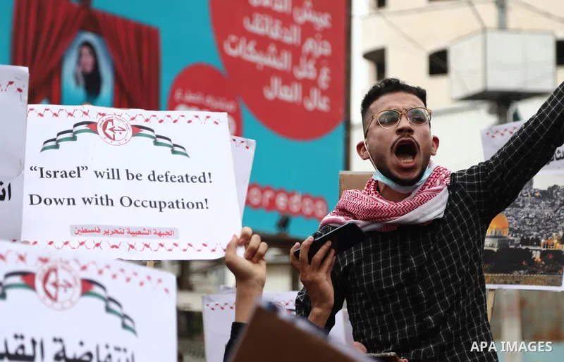 Palestinian supporters of the Popular Front for the Liberation of Palestine, take part in a protest in support of the Al-Aqsa Mosque in Gaza city, on April 24, 2021. The Jerusalem uprising, as it has been dubbed (in Arab...