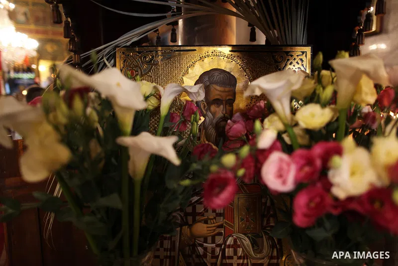 Palestinian Christians attend Orthodox Easter serivece at the church of Saint Porphyrius, in Gaza city, on May 02, 2021. Easter, or Resurrection Sunday, is a Christian festival and cultural holiday commemorating the resu...
