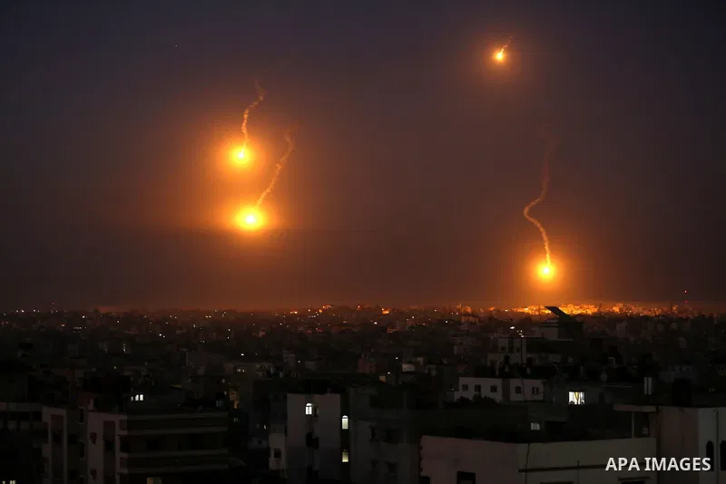 Rockets are launched from Gaza City, towards Israel early on May 19, 2021. Photo by Bashar Taleb