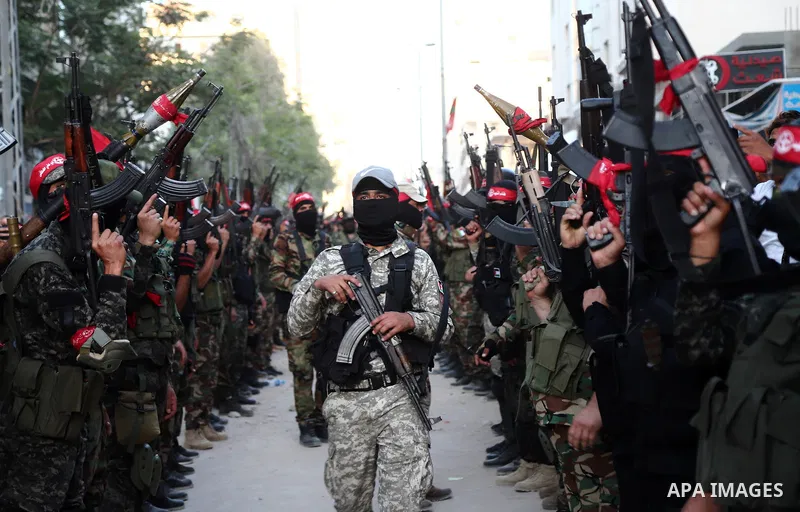 Supporters of Popular Front for the Liberation of Palestine (PFLP) attend an anti-Israel rally in Gaza city on June 2, 2021. The Egyptian-brokered truce ended 11 days of heavy Israeli bombing of Gaza and rocket fire from...