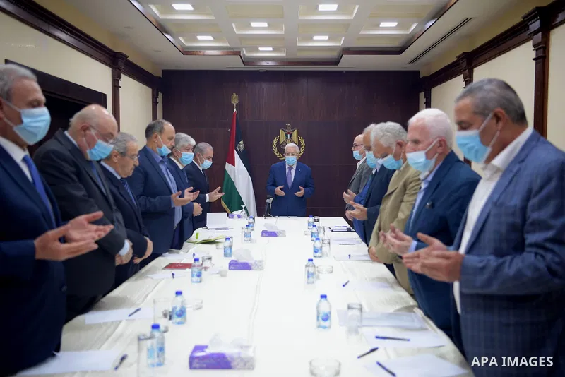 Palestinian President Mahmoud Abbas chairs Fatah Executive Committee meeting, in the West Bank city of Ramallah on June 7, 2021. Photo by Thaer Ganaim