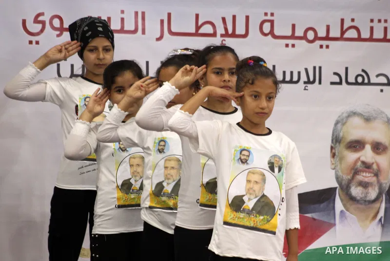 Palestinian supporters of Islamic Jihad movement take part in a rally on the first anniversary of the death of the movement's former leader Ramadan Shalah, in Gaza city, on June 10, 2021. Ramadan Abdullah Shalah, the for...