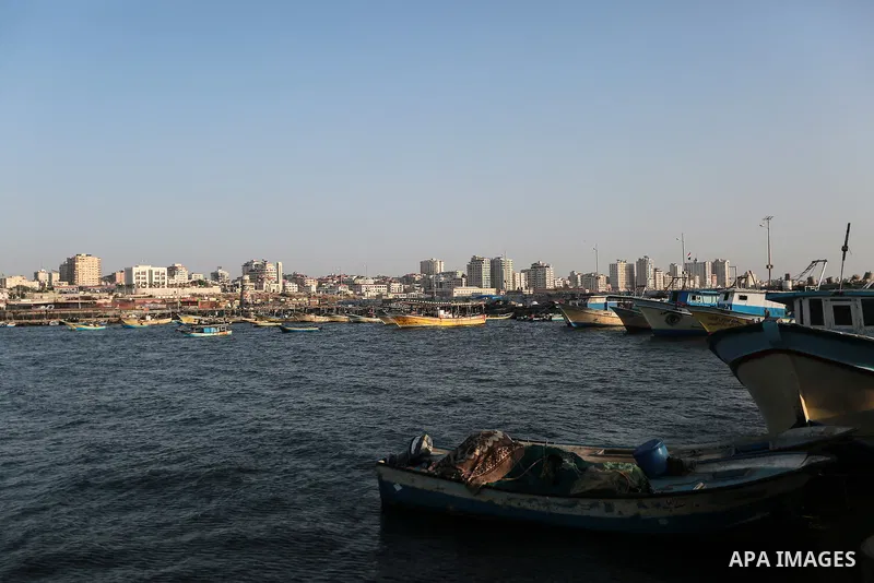 Fishermen's boats anchor in the Gaza port, on June 11, 2021. The beach is one of the few open public spaces in this densely populated city.