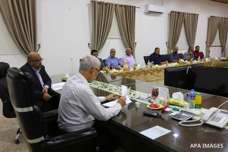 Palestinian faction leaders take part in a meeting in Gaza city on June 21, 2021. The meeting comes as Hamas leaders and the Palestinian factions in Gaza are making contacts with international and Arab parties with the a...