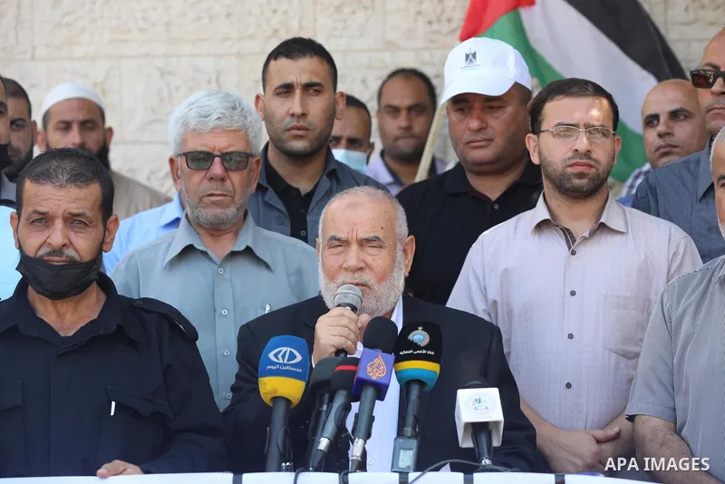 Palestinians take part in a protest to show solidarity with prisoners on hunger strike in Israeli Jails, in front of the headquarters of Red cross in Gaza city on June 27 2021. Palestinian administrative detainees in Isr...