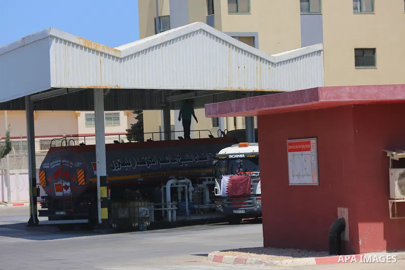 A fuel tanker arrives at the Gaza power plant, in the central Gaza Strip June 28, 2021. Israel allowed fuel tankers funded by Qatar to enter the Gaza Strip via the Kerem Shalom crossing, Monday, June 28. This is the firs...