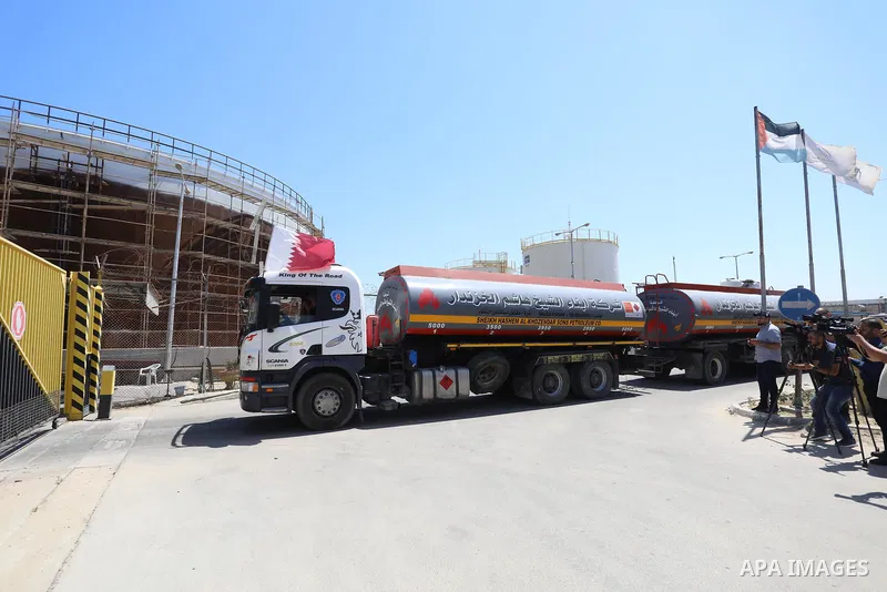 A fuel tanker arrives at the Gaza power plant, in the central Gaza Strip June 28, 2021. Israel allowed fuel tankers funded by Qatar to enter the Gaza Strip via the Kerem Shalom crossing, Monday, June 28. This is the firs...