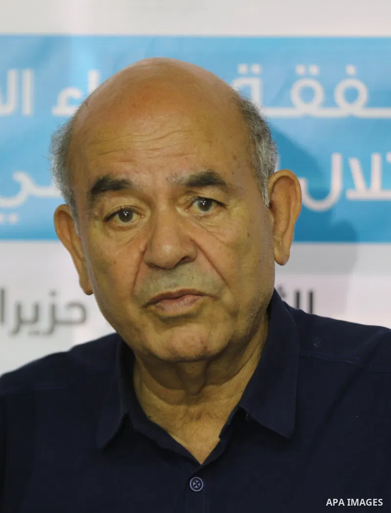 Palestinian human rights lawyer Raji Sourani speaks during a workshop on re-arresting the Israeli occupation, who were released in the Wafaa al-Ahrar deal, at the headquarters of the Palestinian Center for Human Rights,...