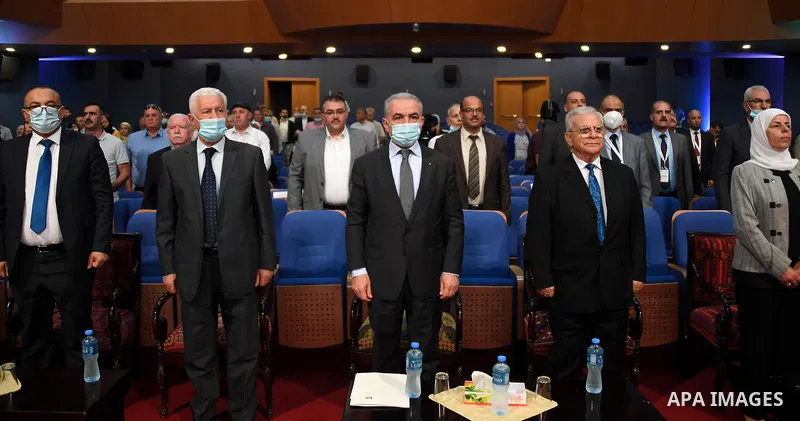 Palestinian Prime Minister Mohammed Ishtayeh, attends the first scientific conference "The Zionist Novel Between Refutation and Deconstruction", in the West Bank city of Ramallah on June 29, 2021 Photo by Prime Minister...