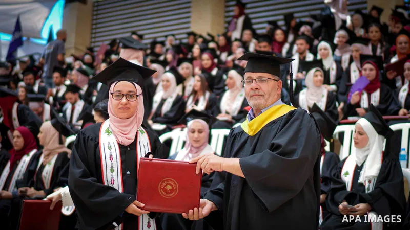 Palestinian students attend their graduation ceremony at Birzeit University in the West Bank city of Ramallah, on June 30, 2021. Photo by Eyad Jadallah