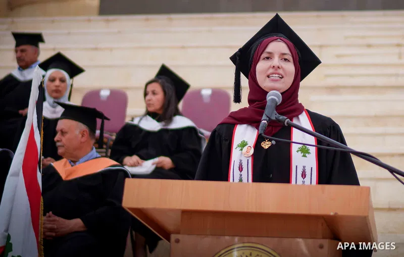 Palestinian students attend their graduation ceremony at Birzeit University in the West Bank city of Ramallah, on June 30, 2021. Photo by Eyad Jadallah