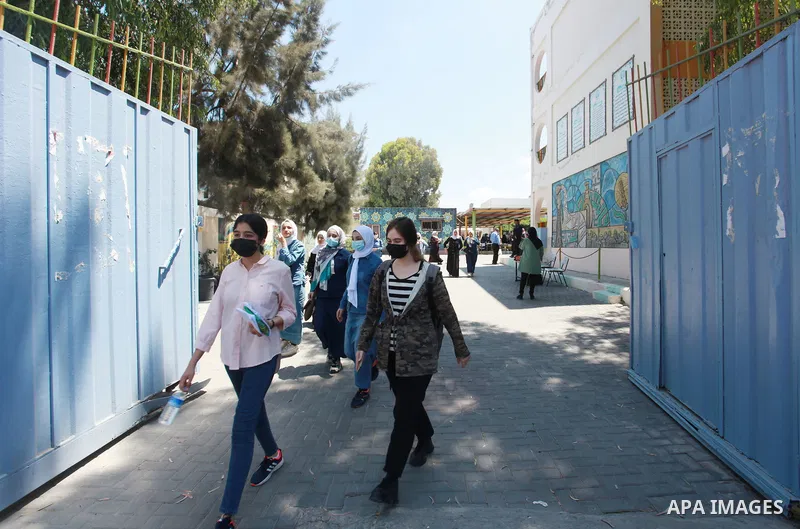 Palestinian students celebrate the last day in their final high school exams, known as ''Tawjihi'' in Gaza city on July 10, 2021. amid concerns about the spread of the novel coronavirus pandemic. More than 84,598 student...