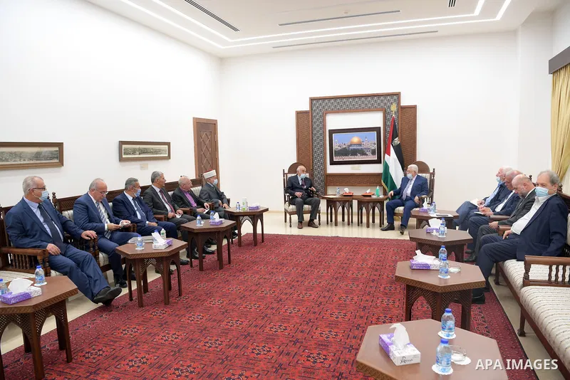 Palestinian president Mahmoud Abbas meets with end division's authority, in the West Bank city of Ramallah on August 8, 2021. Photo by Thaer Ganaim