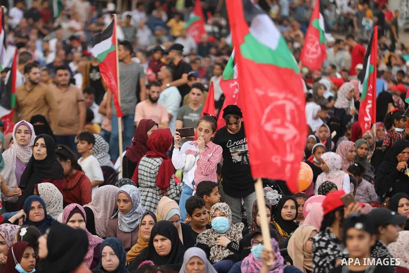 Palestinian supporters of the Popular Front for the Liberation of Palestine (PFLP) take part in a rally marking the The 20th anniversary of the killing of Abu Ali Mustafa, leader of (PFLP), in Gaza city on August 14, 202...