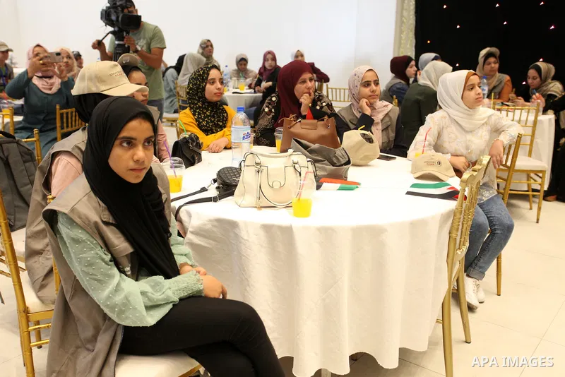 Palestinian children attend coronation ceremony for winners in Secretarial elections of Paletine's National children council, in Gaza city, on August 15, 2021. Photo by Youssef Abu Watfa
