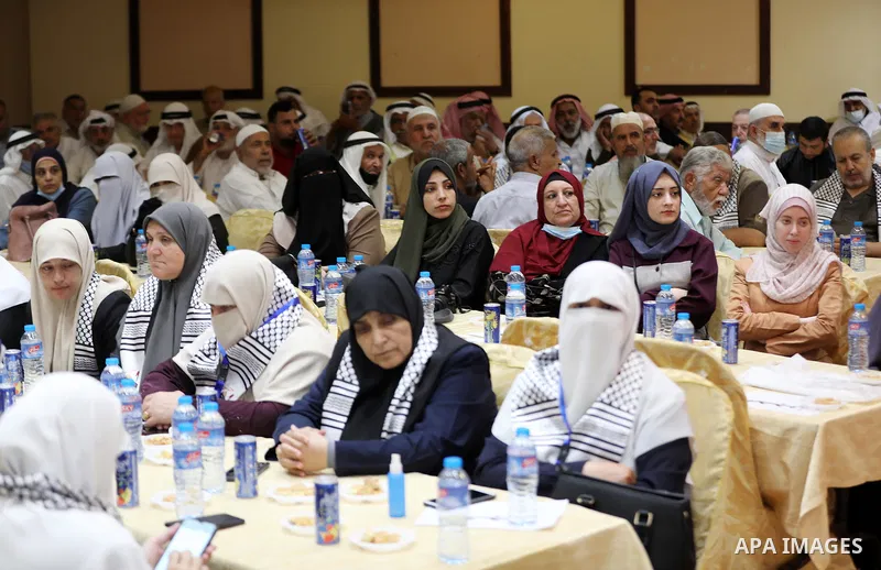 Members of the Palestine Scholars Association, take part in the International Scholars Forum, in Gaza city, on August 22, 2021. Photo by Mahmoud Nasser
