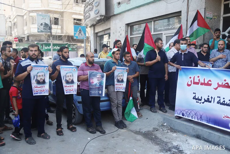 Palestinian supporters of the Islamic Jihad Movement, take part in a protest against the arrest of Khader Adnan by Palestinian Authority, in Gaza city on August 23, 2021. Palestinian Authority police say they have arrest...